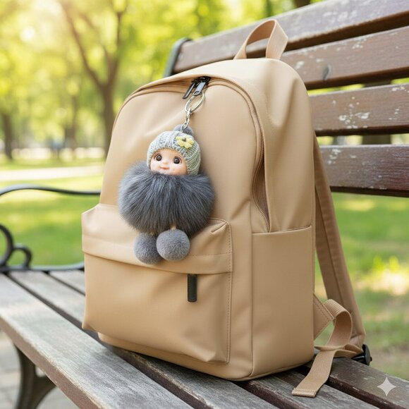 Cute Smiling Fur Baby Keychain with LOVE tag, Plush rabbit fur, Bag Charm - Picture 8 of 12